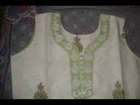 light green colour punjabi dress neck design with slight strips